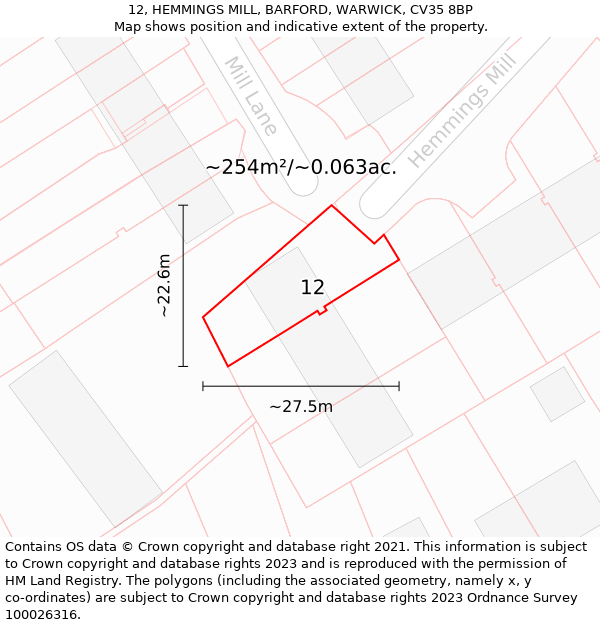 12, HEMMINGS MILL, BARFORD, WARWICK, CV35 8BP: Plot and title map