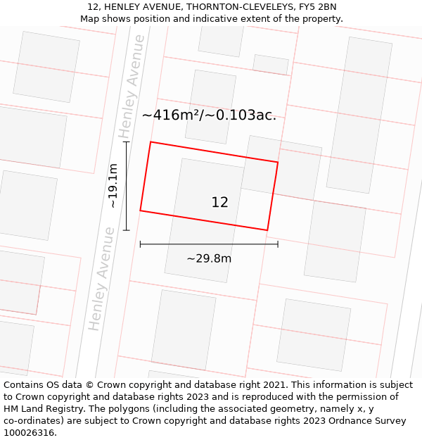 12, HENLEY AVENUE, THORNTON-CLEVELEYS, FY5 2BN: Plot and title map