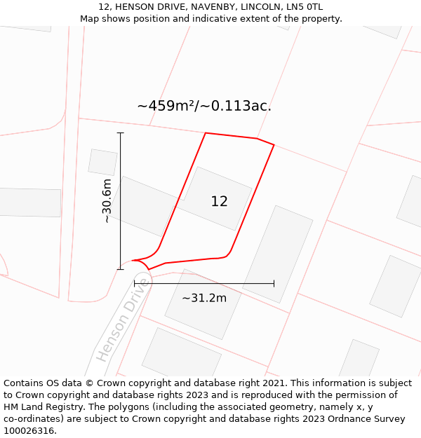 12, HENSON DRIVE, NAVENBY, LINCOLN, LN5 0TL: Plot and title map