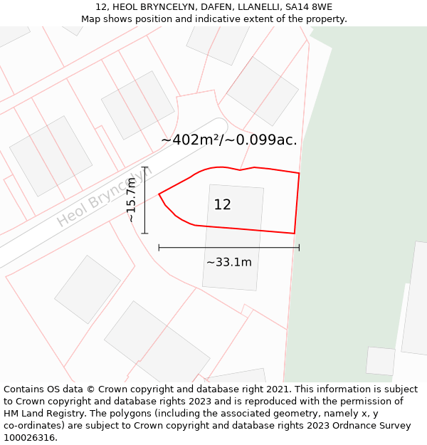 12, HEOL BRYNCELYN, DAFEN, LLANELLI, SA14 8WE: Plot and title map