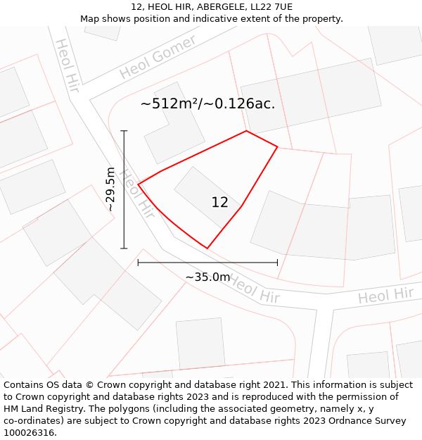 12, HEOL HIR, ABERGELE, LL22 7UE: Plot and title map