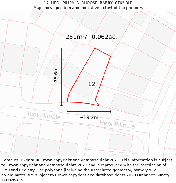 12, HEOL PILIPALA, RHOOSE, BARRY, CF62 3LP: Plot and title map