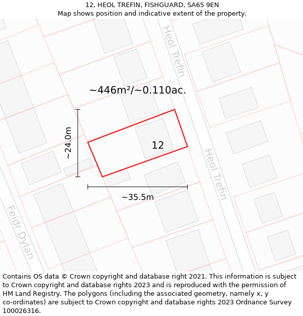 12, HEOL TREFIN, FISHGUARD, SA65 9EN: Plot and title map