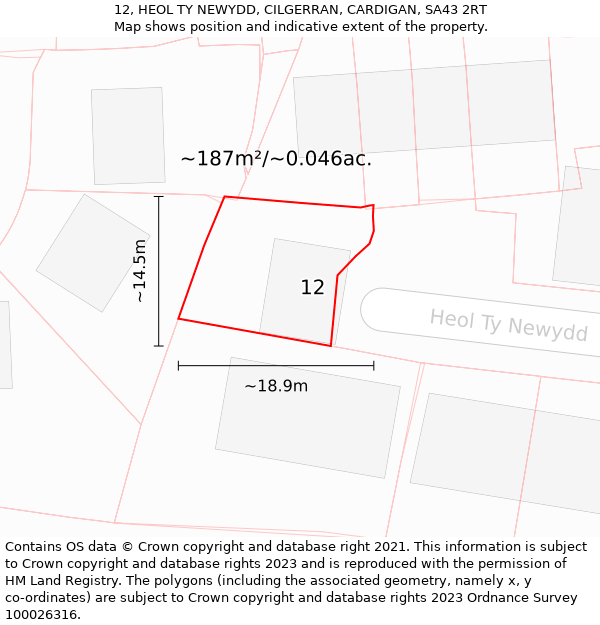12, HEOL TY NEWYDD, CILGERRAN, CARDIGAN, SA43 2RT: Plot and title map