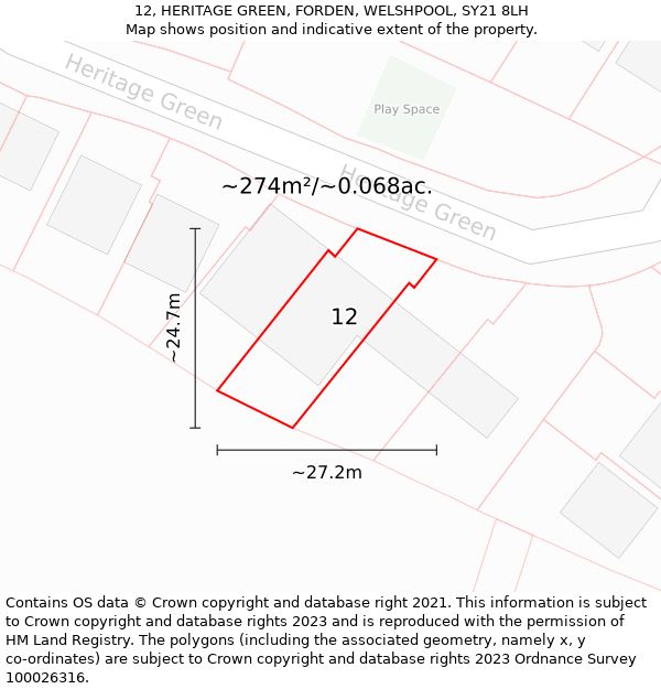 12, HERITAGE GREEN, FORDEN, WELSHPOOL, SY21 8LH: Plot and title map