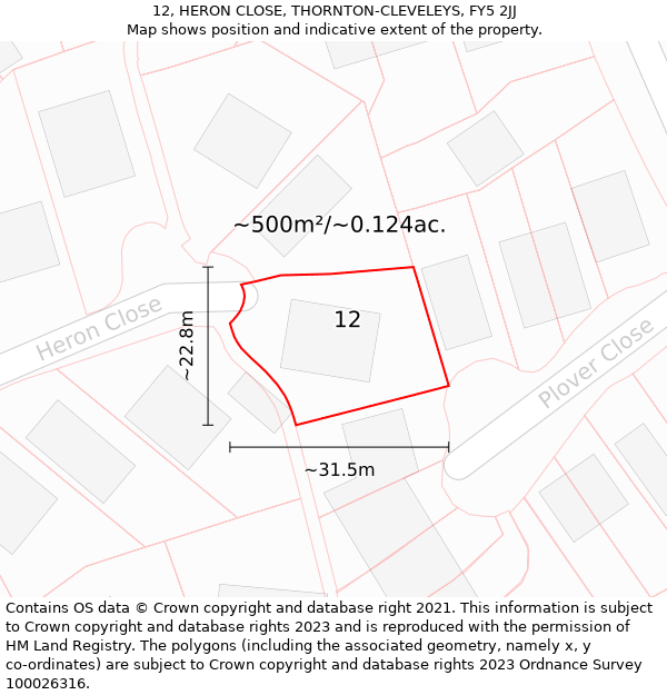 12, HERON CLOSE, THORNTON-CLEVELEYS, FY5 2JJ: Plot and title map