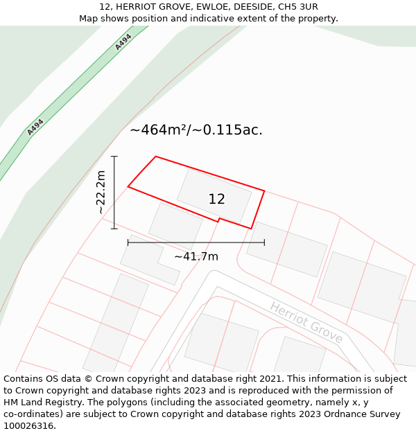 12, HERRIOT GROVE, EWLOE, DEESIDE, CH5 3UR: Plot and title map