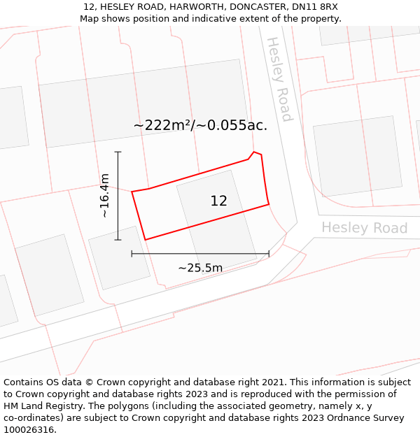 12, HESLEY ROAD, HARWORTH, DONCASTER, DN11 8RX: Plot and title map