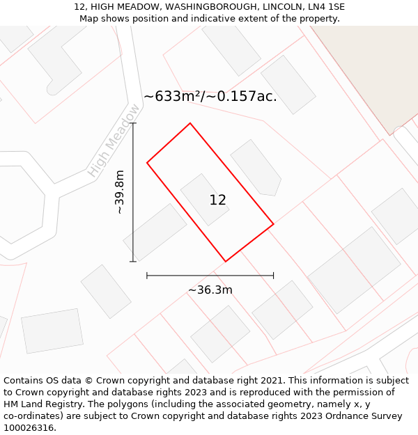 12, HIGH MEADOW, WASHINGBOROUGH, LINCOLN, LN4 1SE: Plot and title map