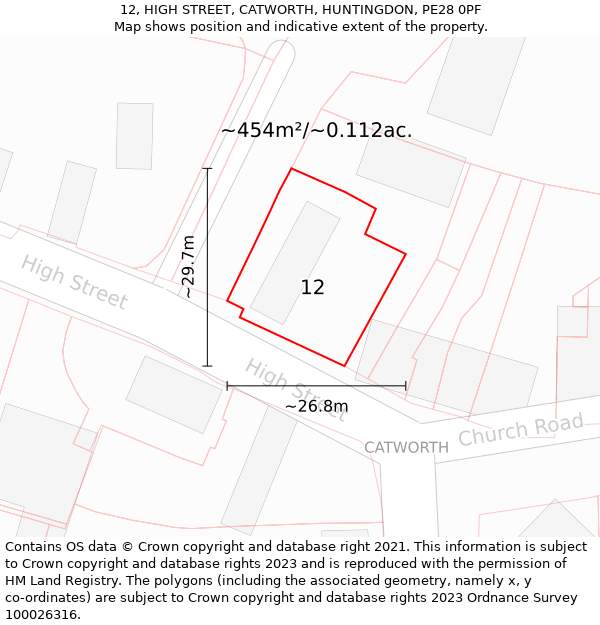 12, HIGH STREET, CATWORTH, HUNTINGDON, PE28 0PF: Plot and title map