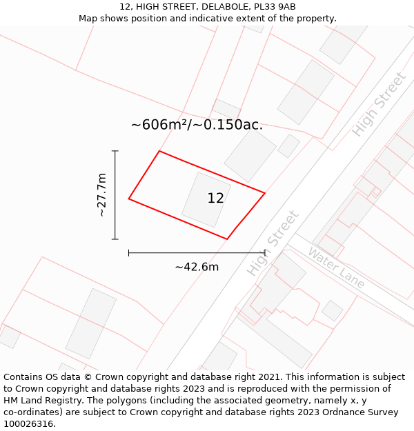 12, HIGH STREET, DELABOLE, PL33 9AB: Plot and title map