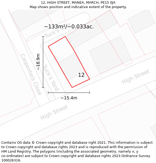 12, HIGH STREET, MANEA, MARCH, PE15 0JA: Plot and title map