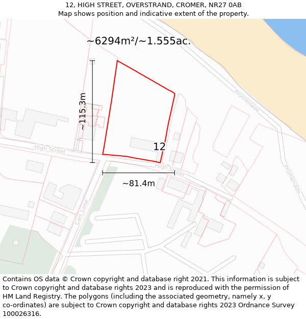 12, HIGH STREET, OVERSTRAND, CROMER, NR27 0AB: Plot and title map