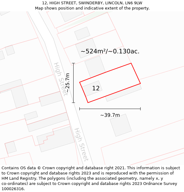 12, HIGH STREET, SWINDERBY, LINCOLN, LN6 9LW: Plot and title map