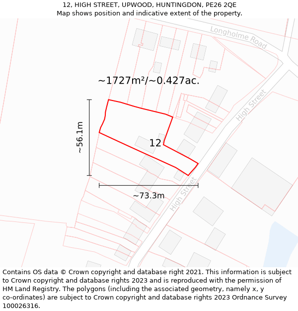 12, HIGH STREET, UPWOOD, HUNTINGDON, PE26 2QE: Plot and title map