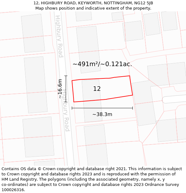 12, HIGHBURY ROAD, KEYWORTH, NOTTINGHAM, NG12 5JB: Plot and title map