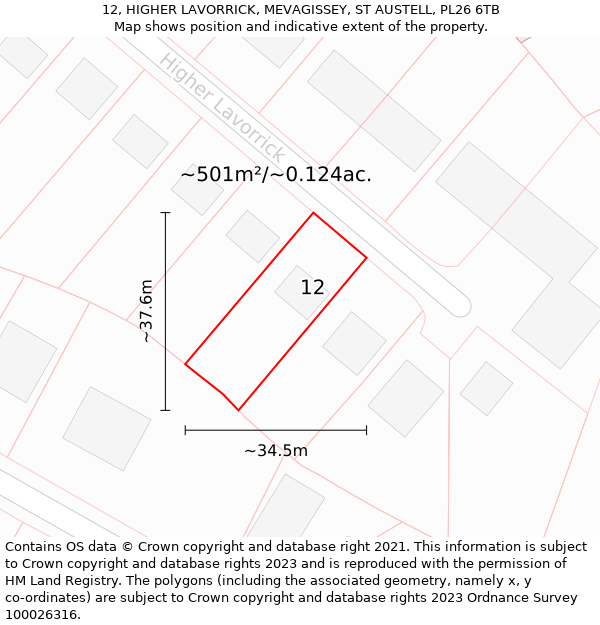 12, HIGHER LAVORRICK, MEVAGISSEY, ST AUSTELL, PL26 6TB: Plot and title map