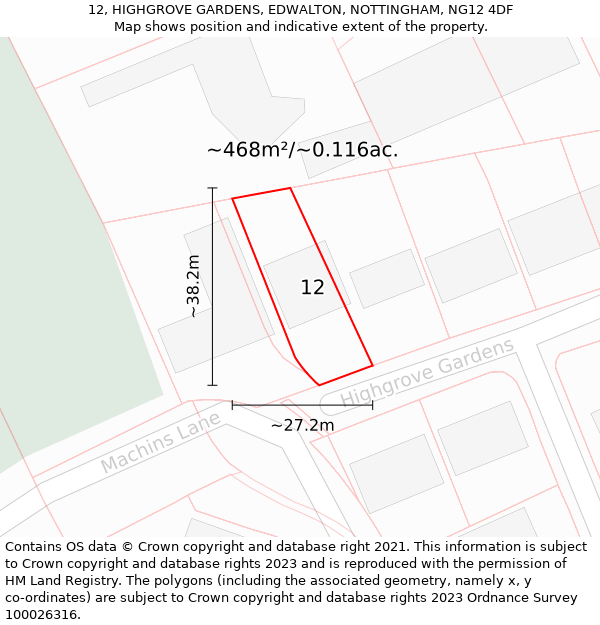 12, HIGHGROVE GARDENS, EDWALTON, NOTTINGHAM, NG12 4DF: Plot and title map