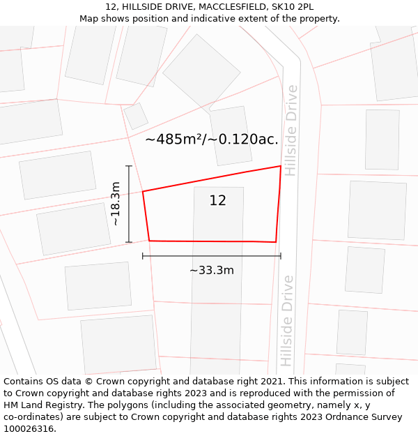 12, HILLSIDE DRIVE, MACCLESFIELD, SK10 2PL: Plot and title map