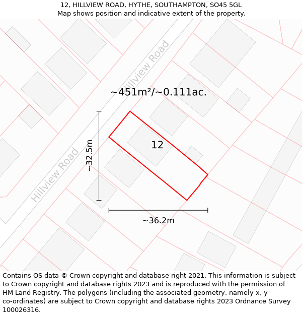 12, HILLVIEW ROAD, HYTHE, SOUTHAMPTON, SO45 5GL: Plot and title map