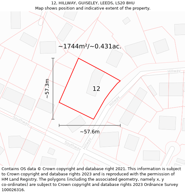 12, HILLWAY, GUISELEY, LEEDS, LS20 8HU: Plot and title map