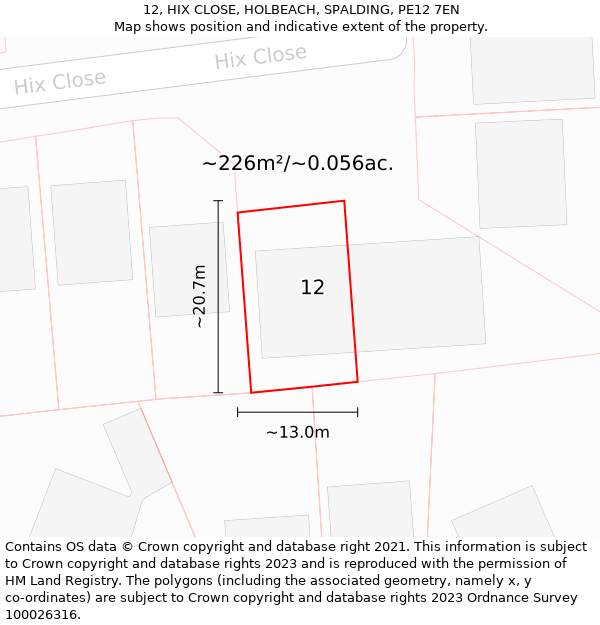 12, HIX CLOSE, HOLBEACH, SPALDING, PE12 7EN: Plot and title map