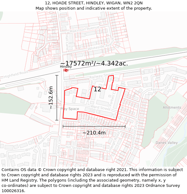 12, HOADE STREET, HINDLEY, WIGAN, WN2 2QN: Plot and title map