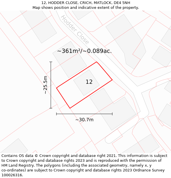 12, HODDER CLOSE, CRICH, MATLOCK, DE4 5NH: Plot and title map