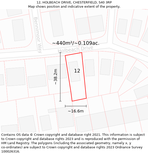 12, HOLBEACH DRIVE, CHESTERFIELD, S40 3RP: Plot and title map