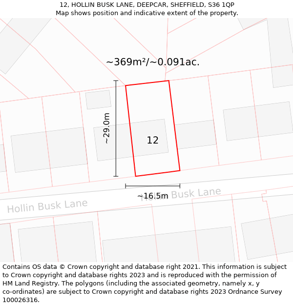 12, HOLLIN BUSK LANE, DEEPCAR, SHEFFIELD, S36 1QP: Plot and title map