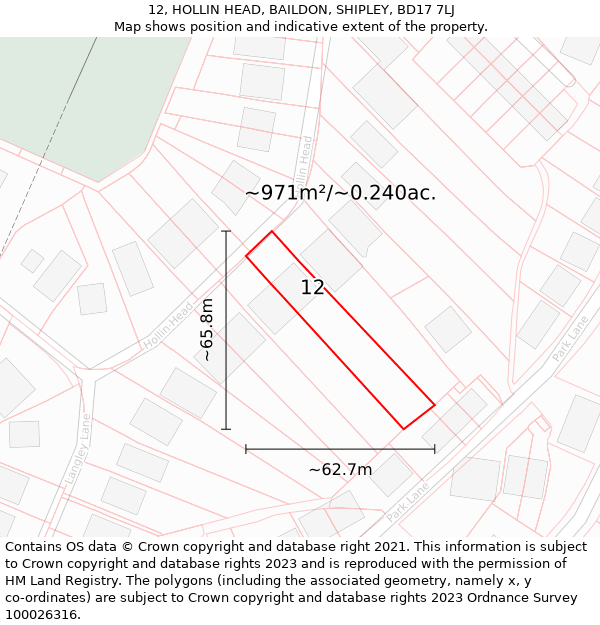 12, HOLLIN HEAD, BAILDON, SHIPLEY, BD17 7LJ: Plot and title map