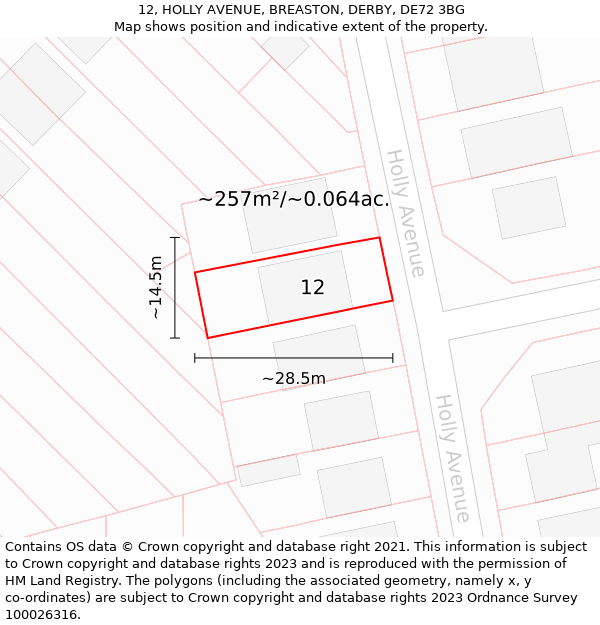 12, HOLLY AVENUE, BREASTON, DERBY, DE72 3BG: Plot and title map