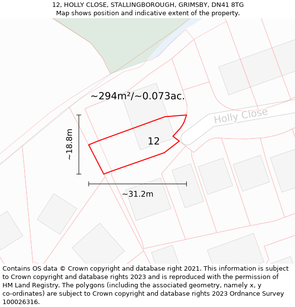 12, HOLLY CLOSE, STALLINGBOROUGH, GRIMSBY, DN41 8TG: Plot and title map