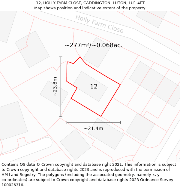 12, HOLLY FARM CLOSE, CADDINGTON, LUTON, LU1 4ET: Plot and title map