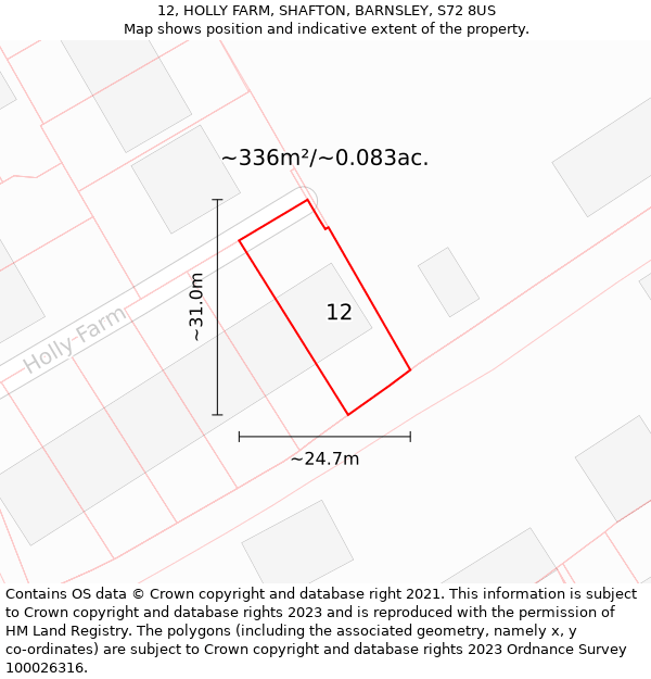 12, HOLLY FARM, SHAFTON, BARNSLEY, S72 8US: Plot and title map