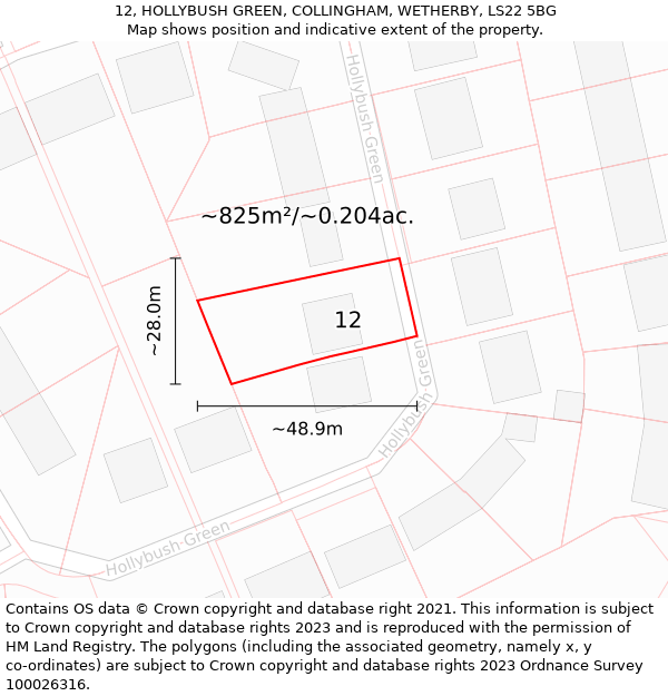 12, HOLLYBUSH GREEN, COLLINGHAM, WETHERBY, LS22 5BG: Plot and title map