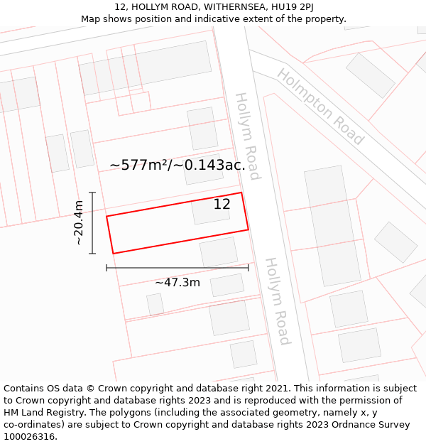 12, HOLLYM ROAD, WITHERNSEA, HU19 2PJ: Plot and title map