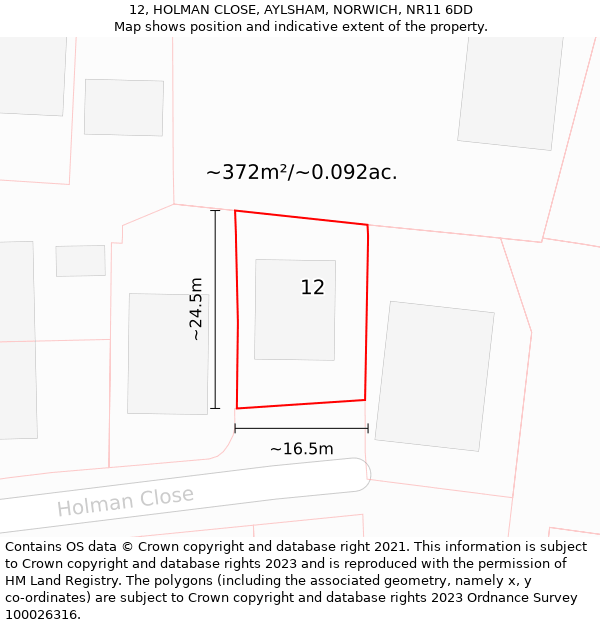 12, HOLMAN CLOSE, AYLSHAM, NORWICH, NR11 6DD: Plot and title map