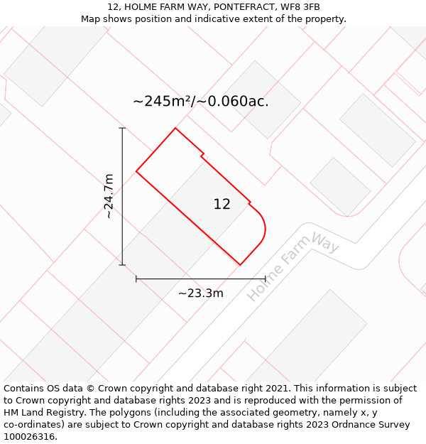 12, HOLME FARM WAY, PONTEFRACT, WF8 3FB: Plot and title map