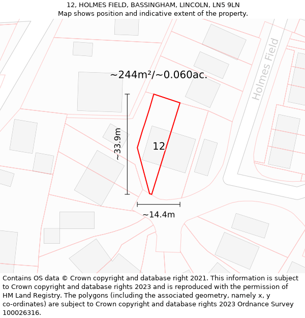 12, HOLMES FIELD, BASSINGHAM, LINCOLN, LN5 9LN: Plot and title map