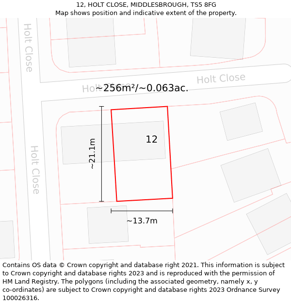 12, HOLT CLOSE, MIDDLESBROUGH, TS5 8FG: Plot and title map