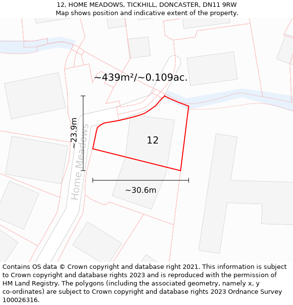 12, HOME MEADOWS, TICKHILL, DONCASTER, DN11 9RW: Plot and title map