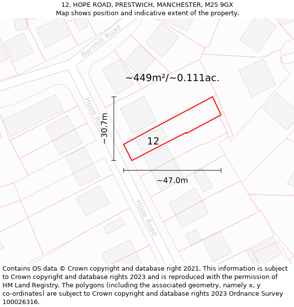 12, HOPE ROAD, PRESTWICH, MANCHESTER, M25 9GX: Plot and title map