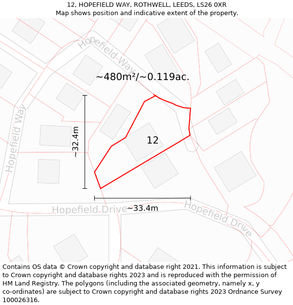 12, HOPEFIELD WAY, ROTHWELL, LEEDS, LS26 0XR: Plot and title map