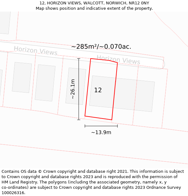 12, HORIZON VIEWS, WALCOTT, NORWICH, NR12 0NY: Plot and title map