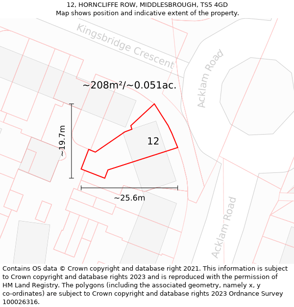 12, HORNCLIFFE ROW, MIDDLESBROUGH, TS5 4GD: Plot and title map