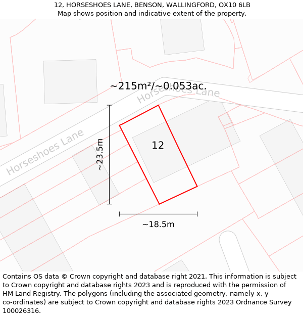 12, HORSESHOES LANE, BENSON, WALLINGFORD, OX10 6LB: Plot and title map