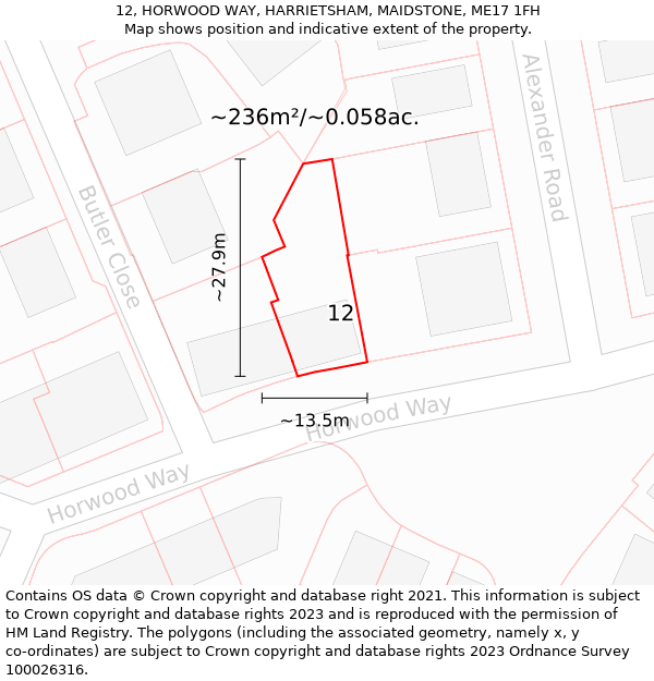 12, HORWOOD WAY, HARRIETSHAM, MAIDSTONE, ME17 1FH: Plot and title map