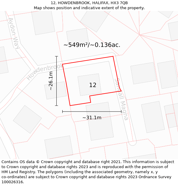 12, HOWDENBROOK, HALIFAX, HX3 7QB: Plot and title map