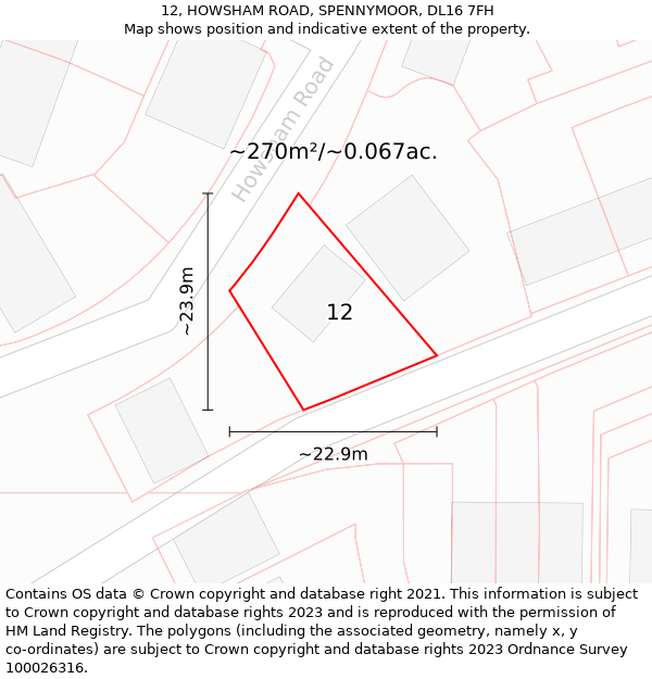 12, HOWSHAM ROAD, SPENNYMOOR, DL16 7FH: Plot and title map